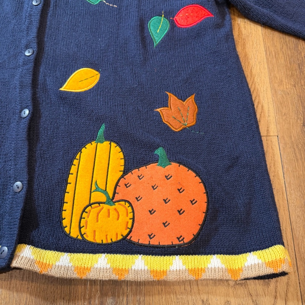 Vintage Y2K Fall Cardigan Fall Leaf Sweater Halloween Sweater Embroidered Leaves - Picture 6 of 17